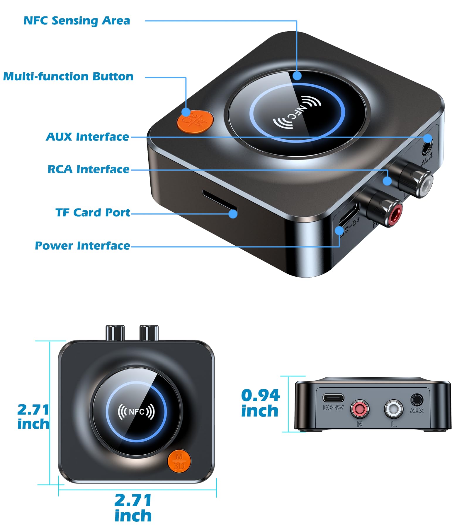 Bluetooth-Empfänger für Heim-Stereoanlage, AUX Cinch auf Bluetooth Adapter für alte Lautsprecher, NFC Wireless Audioempfänger für Musik-Streaming-Soundsystem, KAIY Konvertieren kabelgebundene