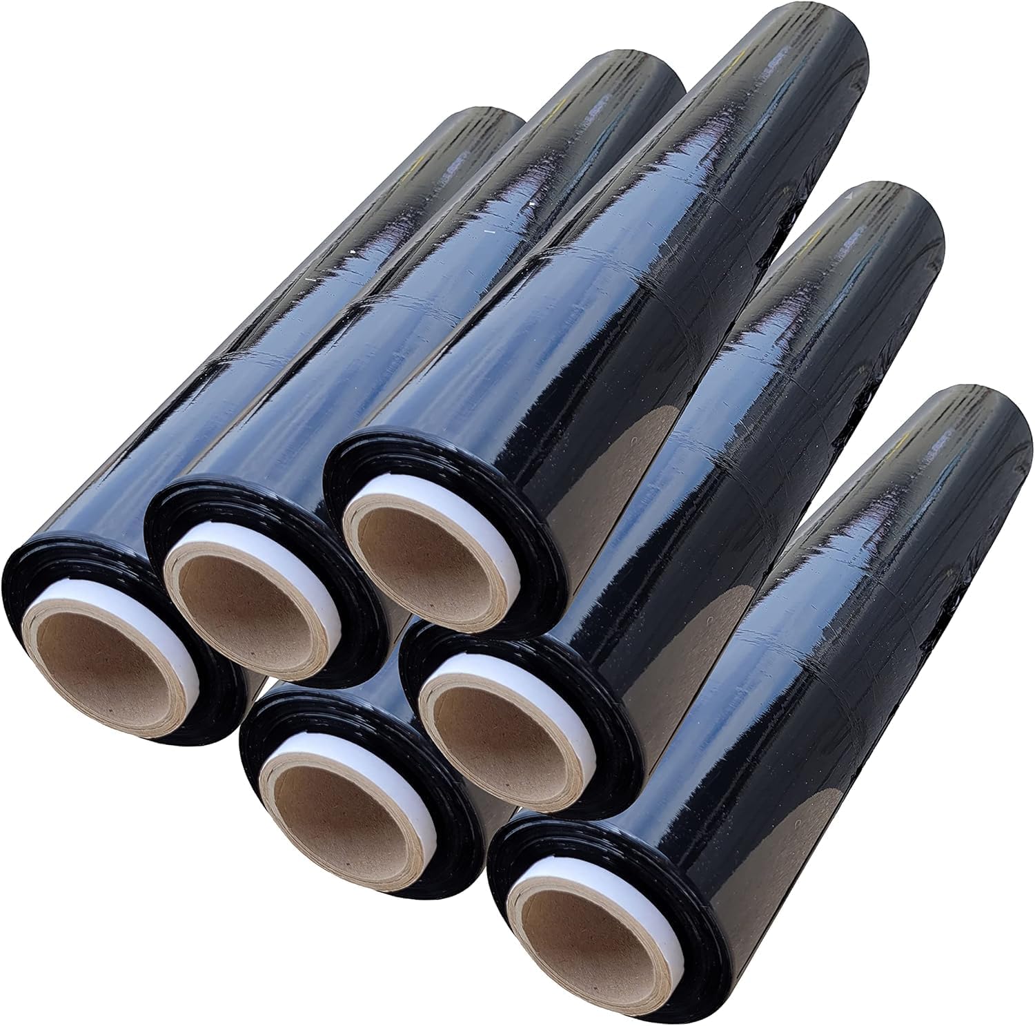 All4All Stretch Film 300 m x 50 cm - 23  m - 6 Rolls - 3 kg - Black - Tear-Resistant & 150% Stretchy - Packaging Film for Pallets & Moving - Wrap Film - Stretch Film Roll