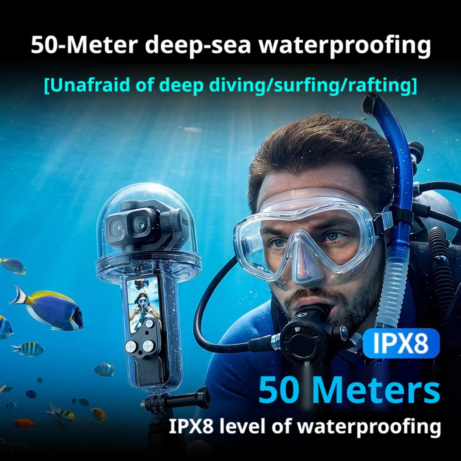 Custodia impermeabile compatibile con DJI Osmo Pocket 4 PRO, custodia subacquea IPX8 da 50 m con obiettivo PC ad alta trasparenza, guscio protettivo subacqueo per surf e snorkeling