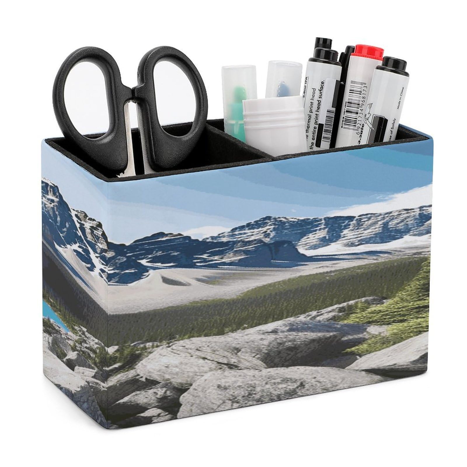 LDGSUPH Mountains Leather Pen Holder for Desk Organizer Caddy Large Pencil Cup Multi-function Pencil Holder Makeup Brush Holders Pen Organizer for Home Office Storage Box