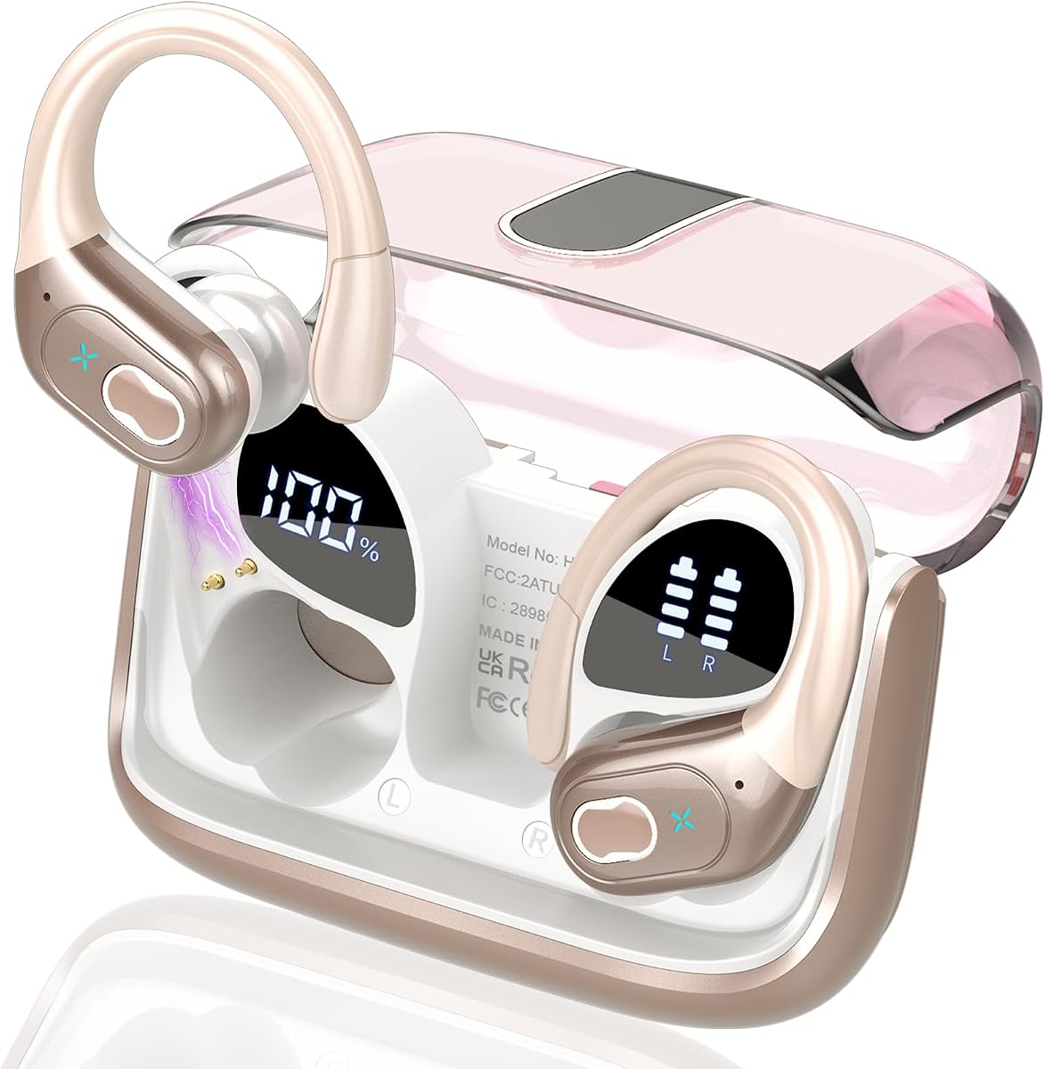 Aptkdoe Wireless Earbuds 75H Bluetooth 5.4 Sport Headphones with Earhooks | IPX7 Waterproof In-ear Buds Feature ENC Noise Cancelling Mic. Stereo Sound Device for Gym Running Workout, Rose Gold