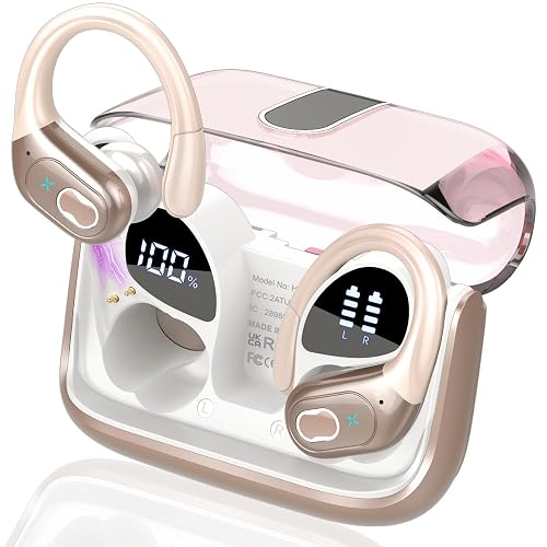 Aptkdoe Wireless Earbuds 75H Bluetooth 5.4 Sport Headphones with Earhooks | IPX7 Waterproof In-ear Buds Feature ENC Noise Cancelling Mic. Stereo Sound Device for Gym Running Workout, Rose Gold