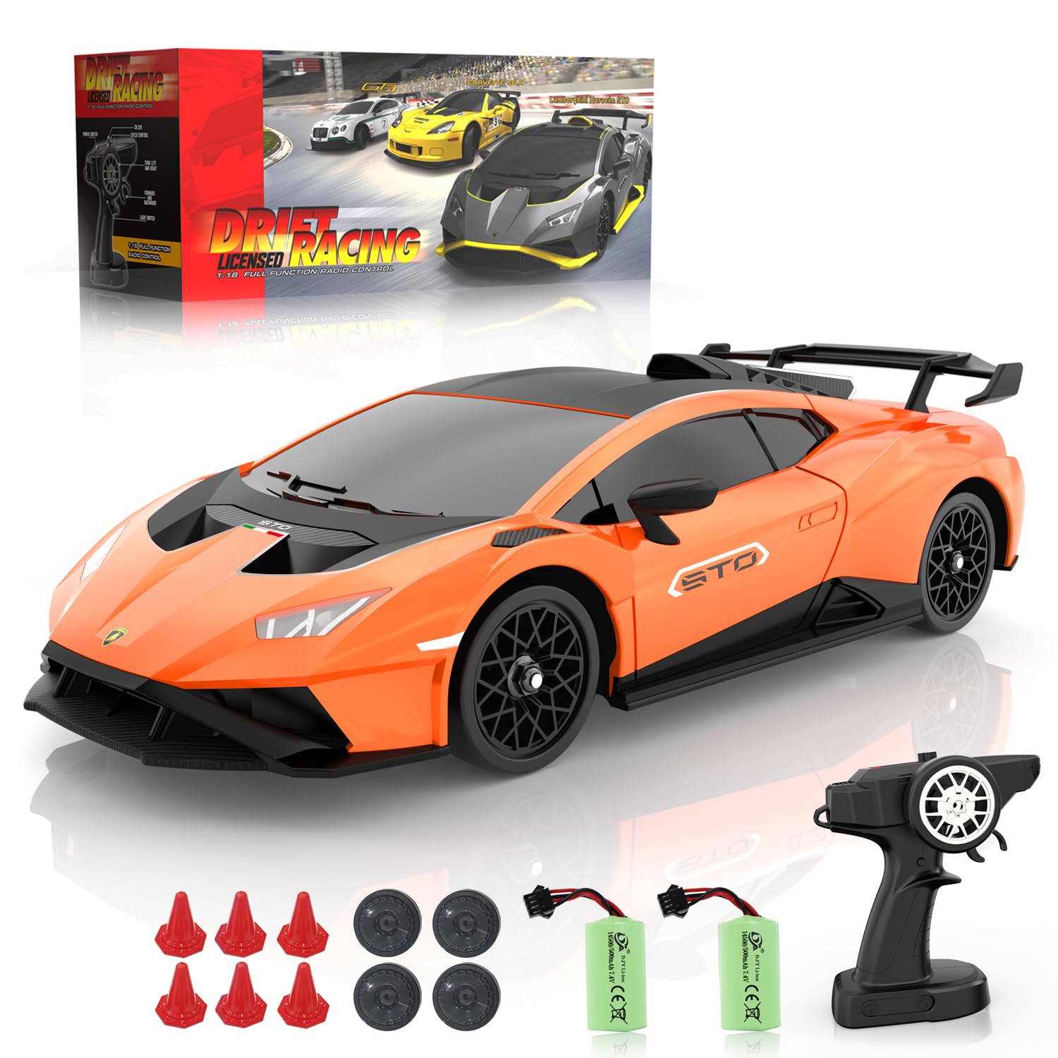 Lamborghini Remote Control Car, 1:18 Scale Licensed Lambo Toy Car, 2.4GHz 15km/h Fast RC Drift Car with Headlights,Cool RC Cars Toys for 4 5 6 7 8 9 10 11 12 Year Old Boys Kids Gifts (Orange)