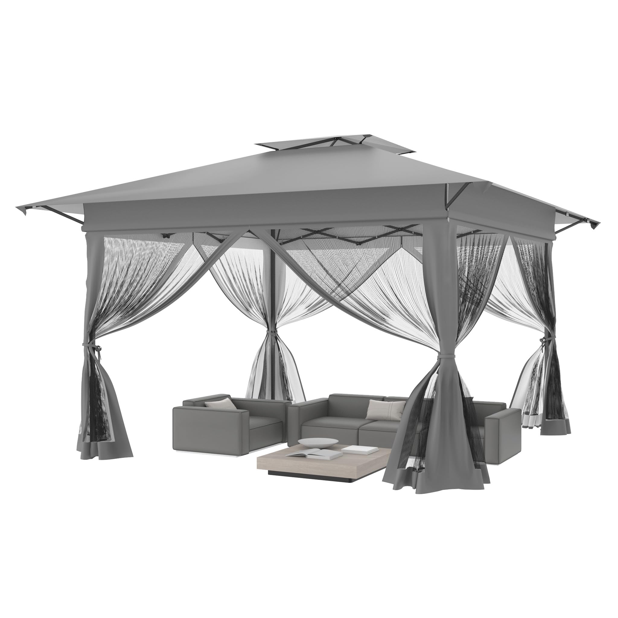 LARS360 Folding Gazebo 4x4m Pop-Up Mosquito Net Party Tent, Silver Grey