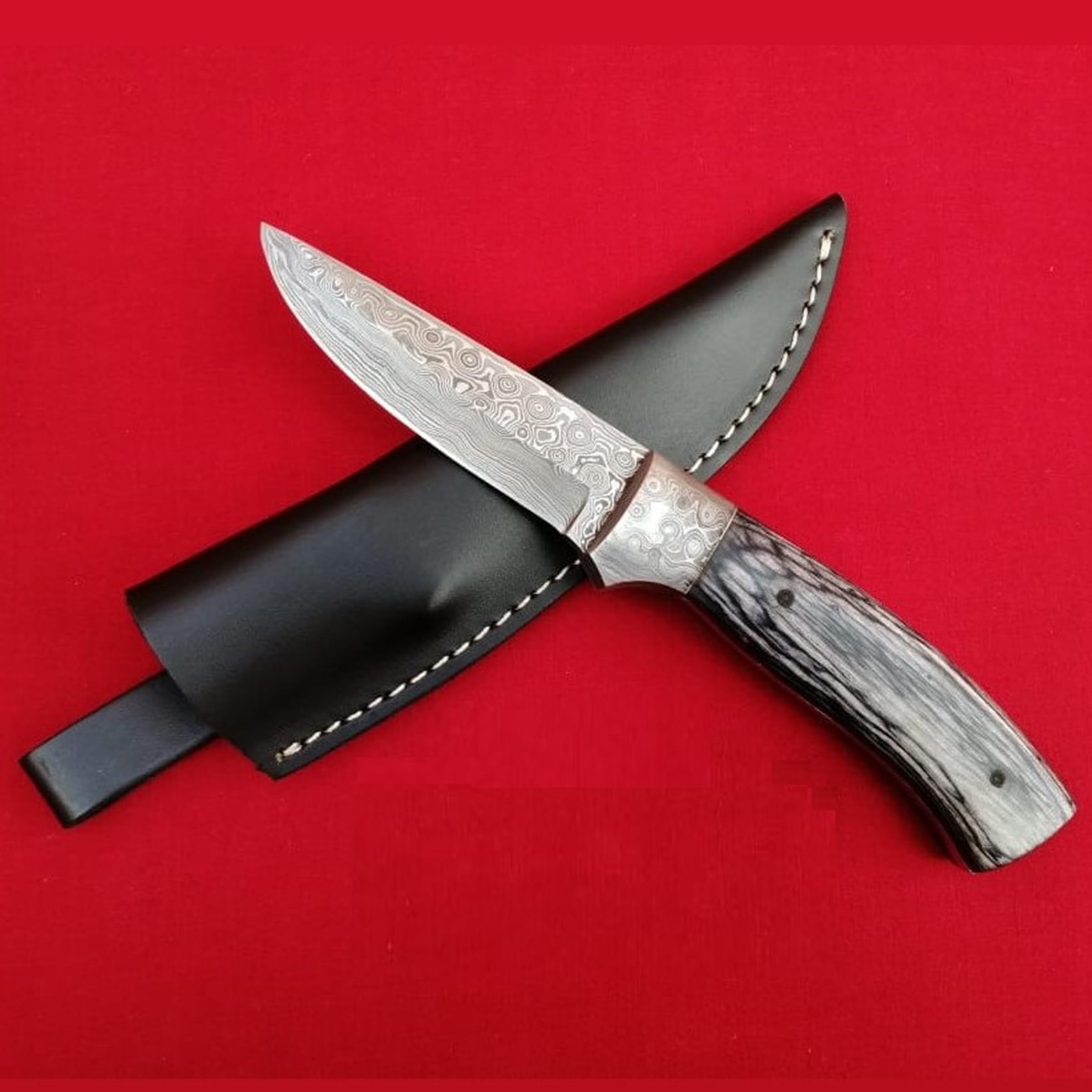 Damast Stahl Messer | Original Robuste Damaststahlklinge | Griff aus Ebenholz und Damaszenerstahl | Handmade Outdoor Sammlermesser | DHK89