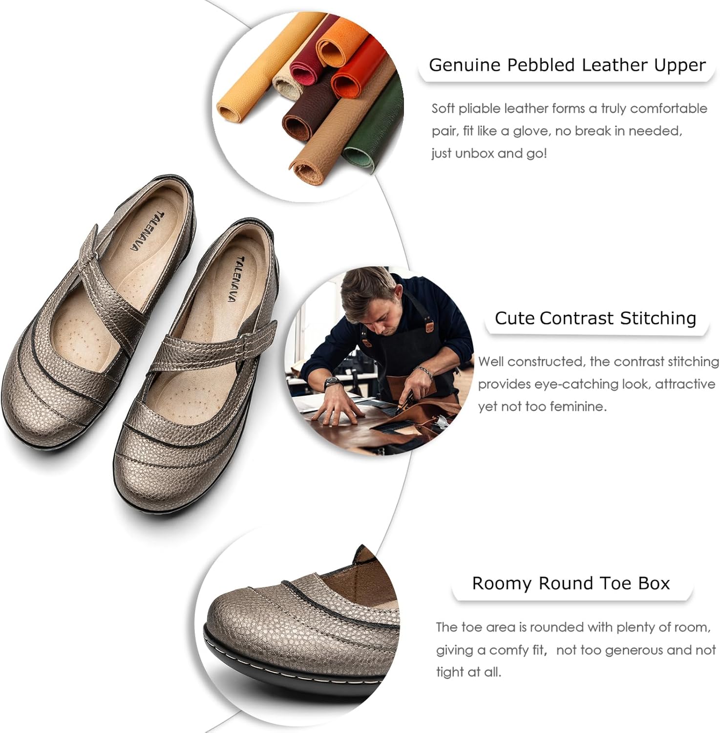 Women's Comfortable & Lightweight Leather Mary Jane Flats Versatile Business Casual Dress Shoes Work Office Cute Stylish Everyday Walking Shoes - Image 5