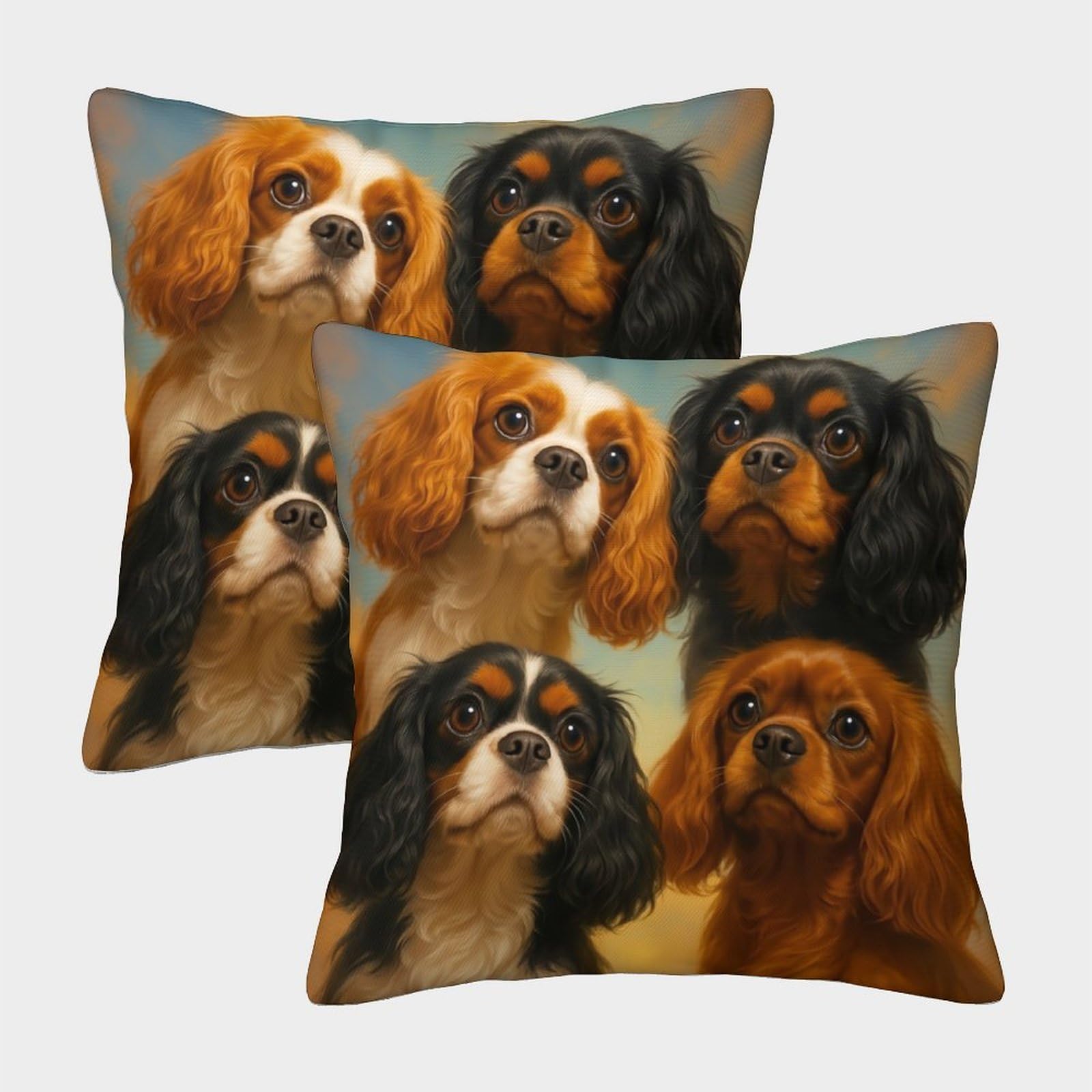 Felasbuid Style-5 Cavalier King Charles Spaniels Pillow Covers 2 Pack Cozy Pillowcases Available All Seasons Cushion Case Zippered Decor Couch Living Room 45X45cm