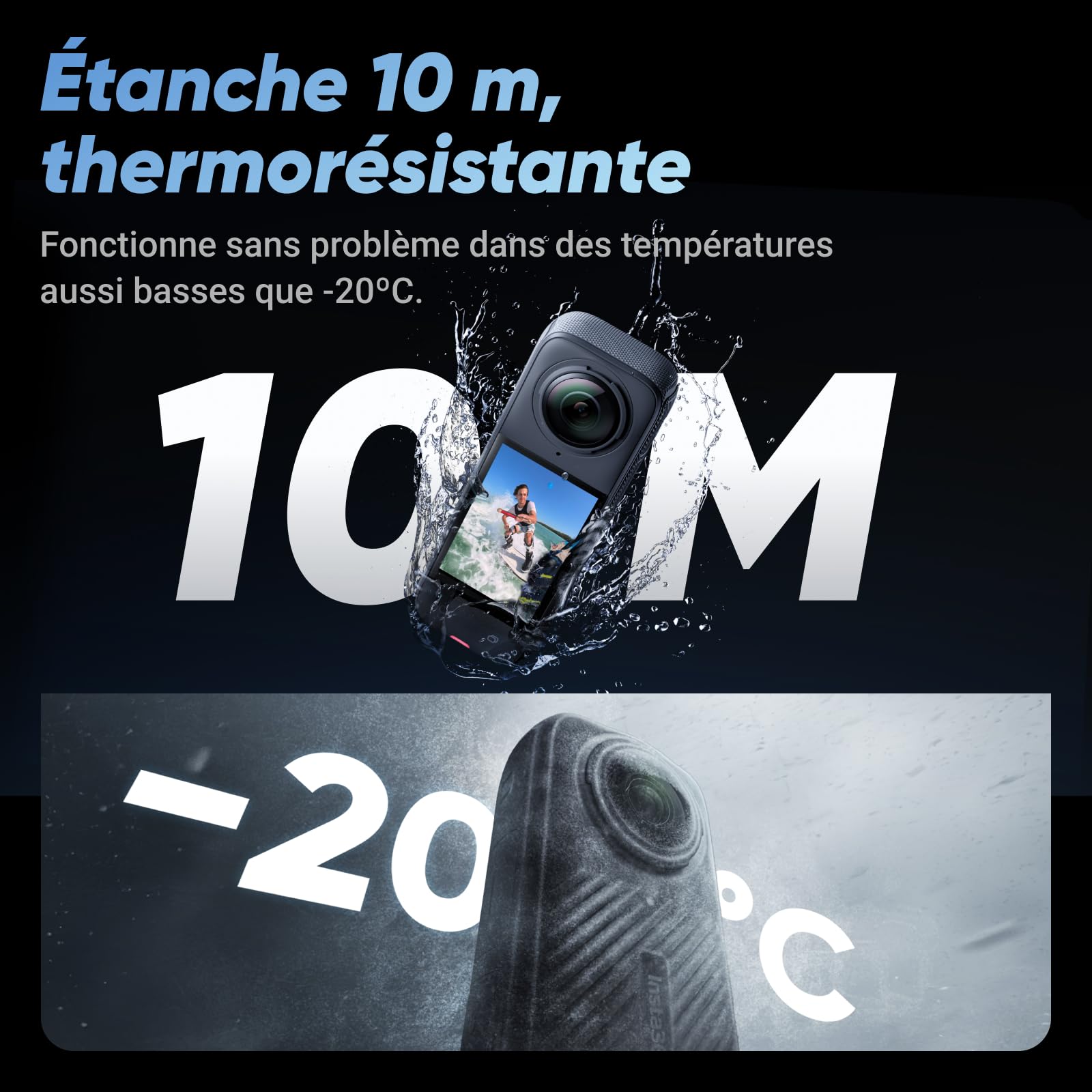 Insta360 X4 - Caméra d'action 360° 8K étanche, vidéo grand angle 4K, effet de perche à selfie invisible, protège-objectifs amovibles, 135 min d'autonomie, édition IA, stabilisation, pour sport, voyage