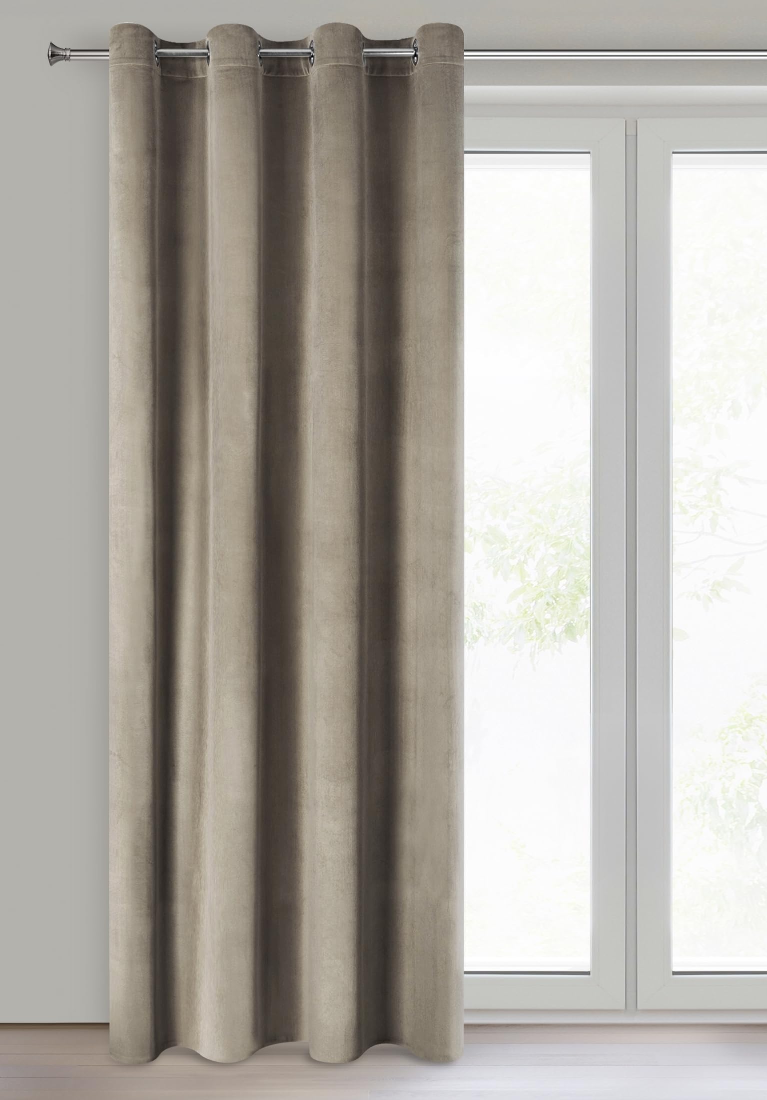Eurofirany Cortina de Terciopelo con Ojales - 1 Panel, Tratamiento de Ventana Opaca, Cortinas para Dormitorio, Cocina, Sala de Estar, Súper Suave, 140x250 cm, Marrón