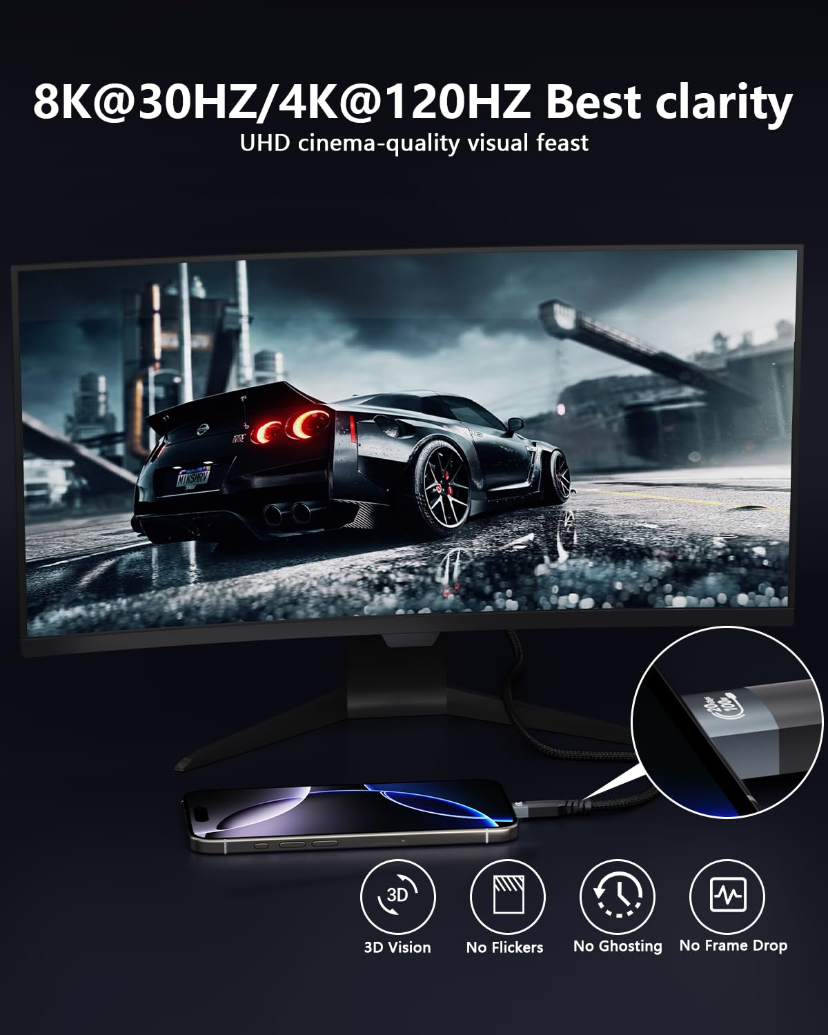 Pacco da 2 Cavi usbc-c lungo 6 mt, compatibili con Thunderbolt 3 e Type-C, 20Gbps, ricarica rapida 100W 5A, supporto video 8K@30Hz e 4K@120Hz, treccia in nylon, universali per notebook, SSD