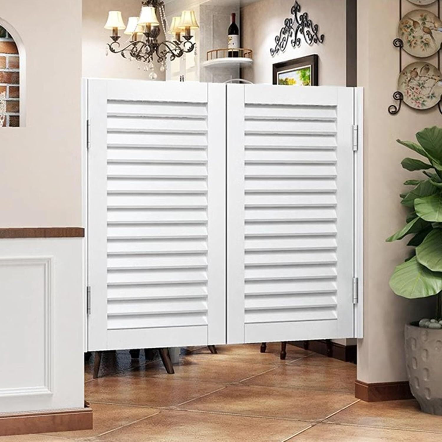 Porte a battente in legno massello resistente for bar - Porte for saloon a mezza vita con cerniere in acciaio inossidabile for cucina e bagno(White,75x80cm)