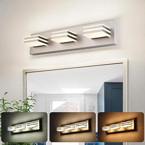 Luces de tocador de níquel cepillado para accesorios de baño (3 luces, 20 pulgadas) ajustar 3 colores moderno accesorio de iluminación de baño sobre