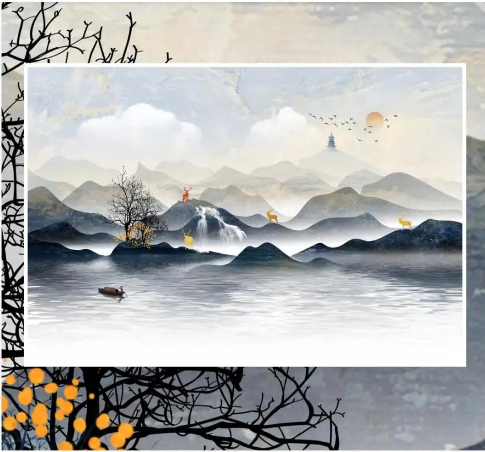 Abstracto Paisajes Árboles Alces Imitación De Mármol Papel Pintado 3D Seda Texturizada Primera Calidad Neutros Material Ideal Para SalóN Dormitorio-200cm×140cm