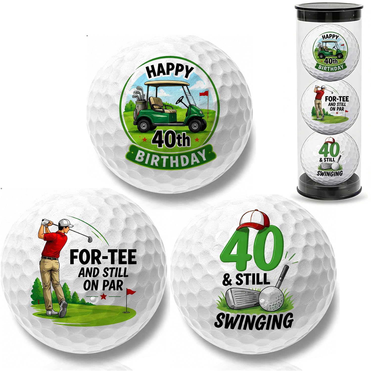 Srumvoat 40th Birthday Golf Balls for Men and Women, 3 Pack Unique Personalised Golf Balls Gifts for 40 Year Old Men Women, Synthetic Rubber Golfs Ball, for Dad, Coworkers & All Golf's Lovers