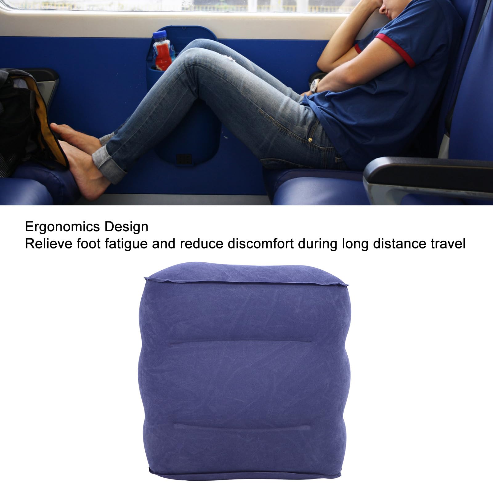 Poggiapiedi gonfiabile da viaggio, pressione dell'aria regolabile, cuscino da viaggio portatile, poggiapiedi gonfiabile per auto, casa, ufficio, treno, aereo (blu)