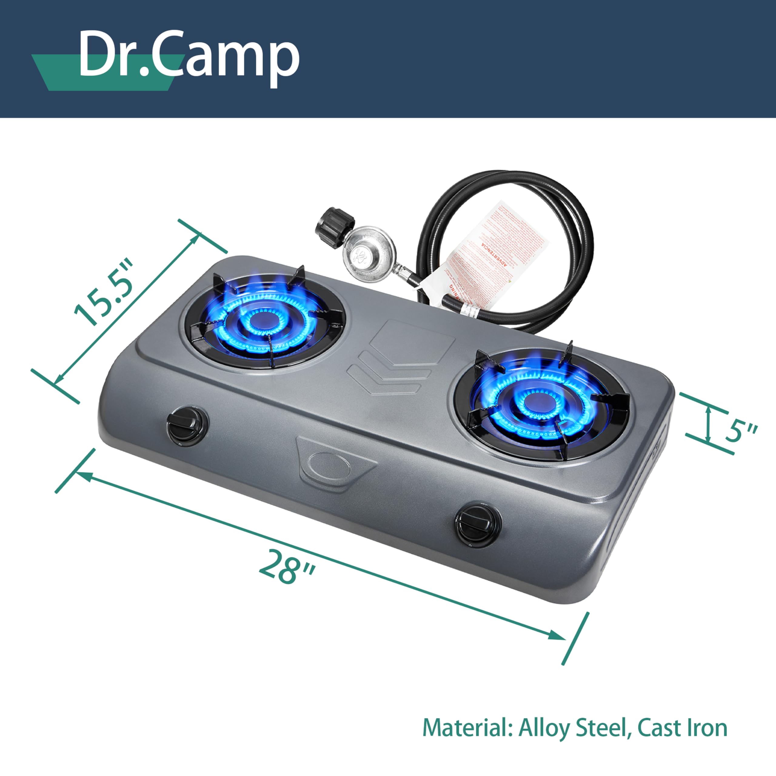 Dr.Camp 35000 BTU Super Power Automatyczne włączanie na kemping, wędrówki, ogród, podwórko, propan na zewnątrz, grill kuchenny z podwójnym palnikiem, w tym regulator CSA lista i wąż gazowy
