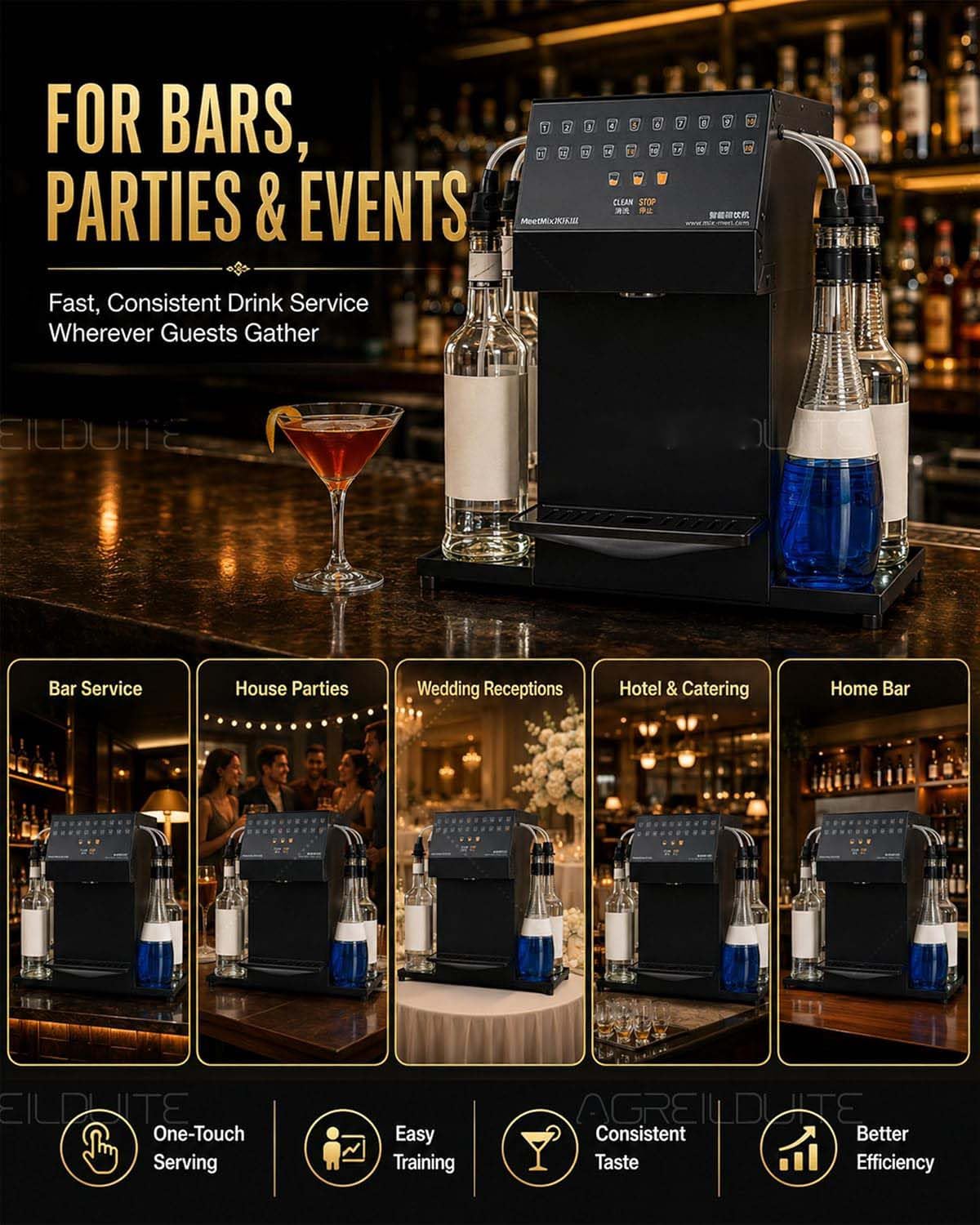Kit para Preparar cócteles en un Bar, estación de cócteles Profesional automatizada con función de autolimpieza, máquina Inteligente para Preparar Bebidas con Capacidad para 6 Botellas de