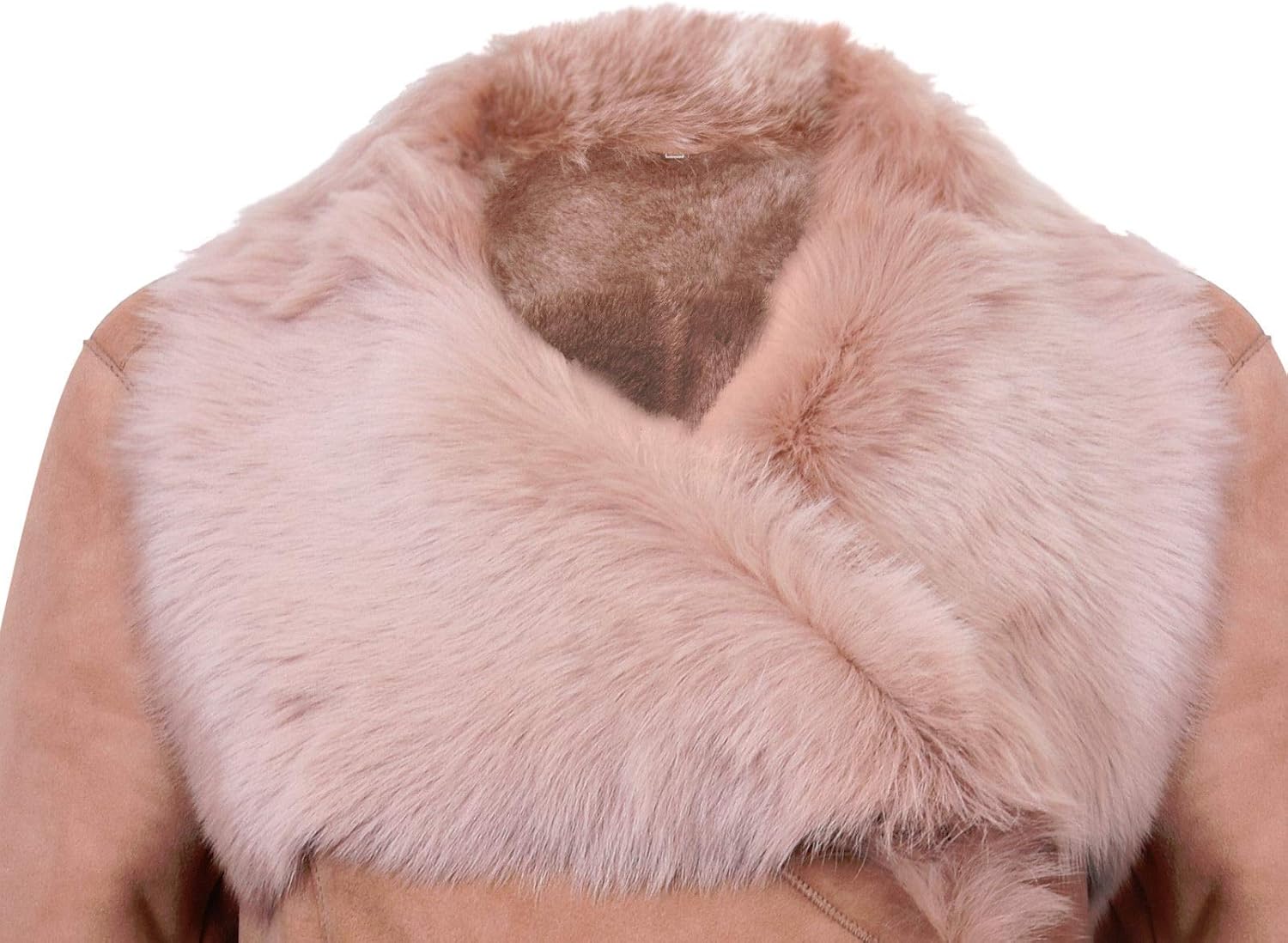 Ladies Warm Beige Suede Merino Shearling Sheepskin Coat with Toscana Collar - Image 4