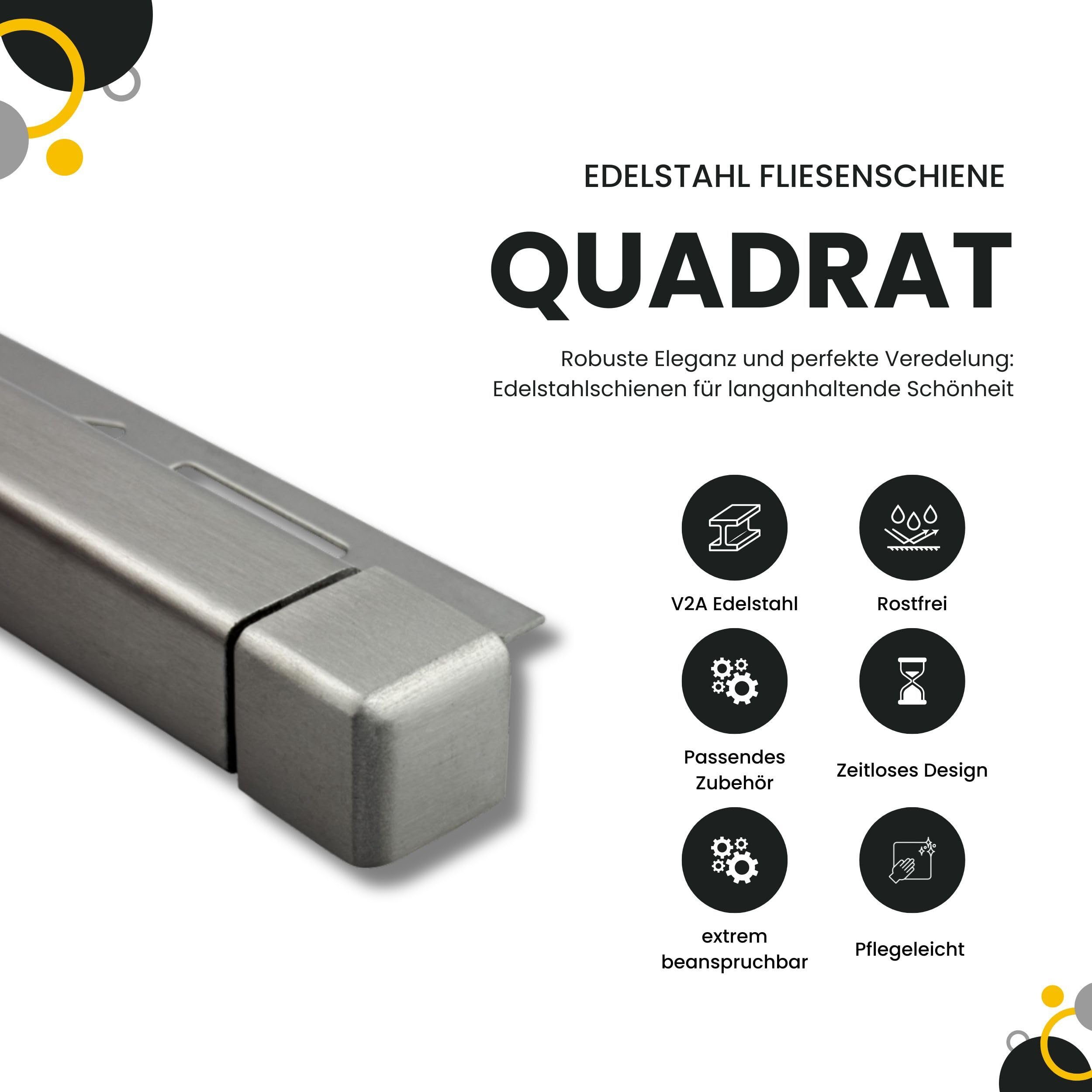 5x Quadrat Edelstahlschiene Fliesenprofil Fliesenschiene L250cm 8mm gebürstet