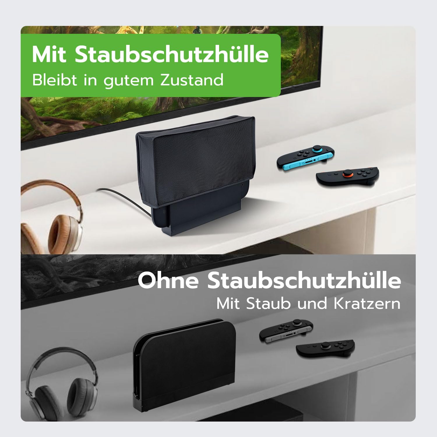 Staubschutzhülle für Nintendo Switch 2 Spritzwasserdicht Schwarz | Passgenau für Konsole & Ladestation: Weiches Innenfutter für kratzfreien Schutz beim Verstauen