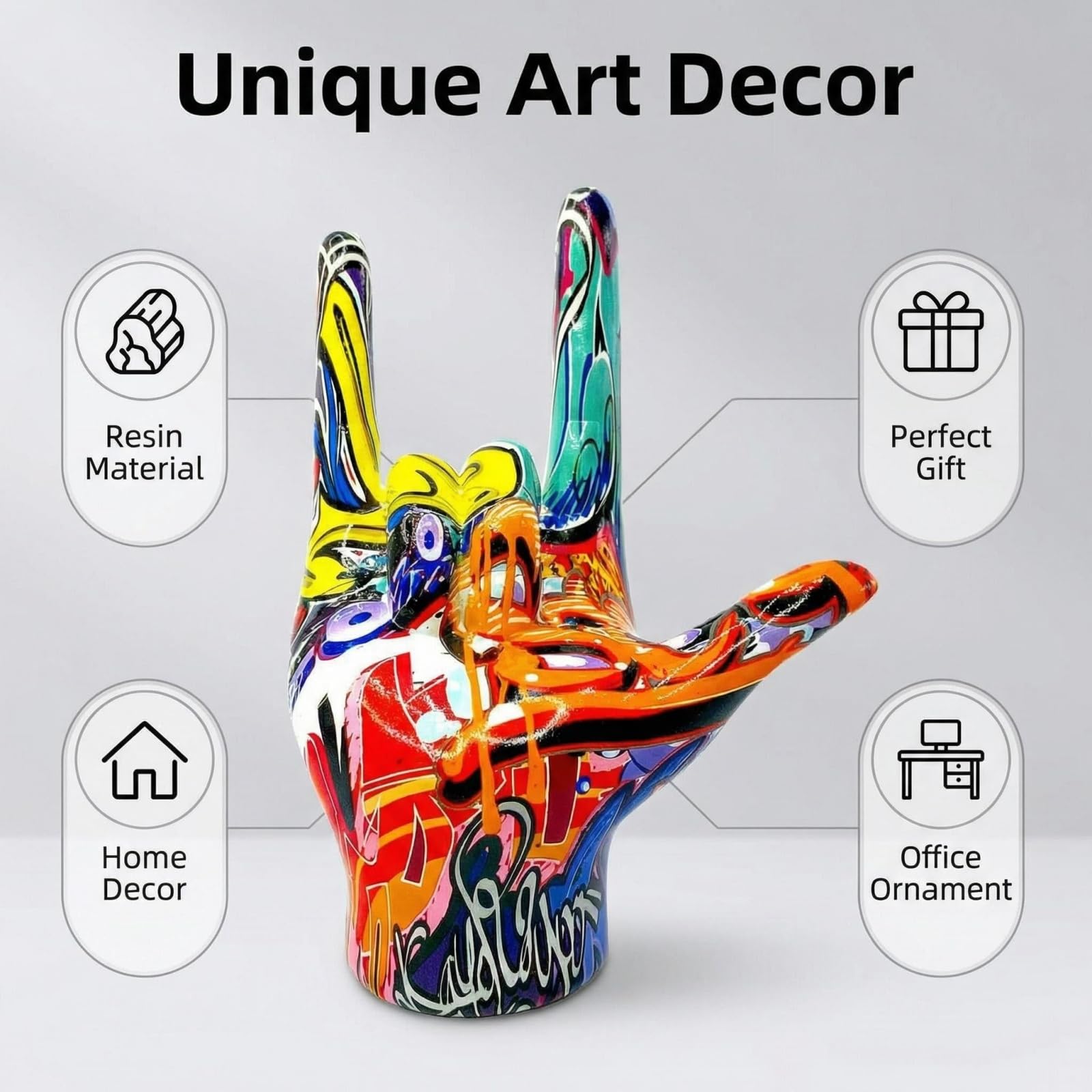 Adorno de Mano con el Gesto Te Amo al Estilo Rock para el hogar la Oficina y la Tienda Escultura de Mano de Resina Grafiti