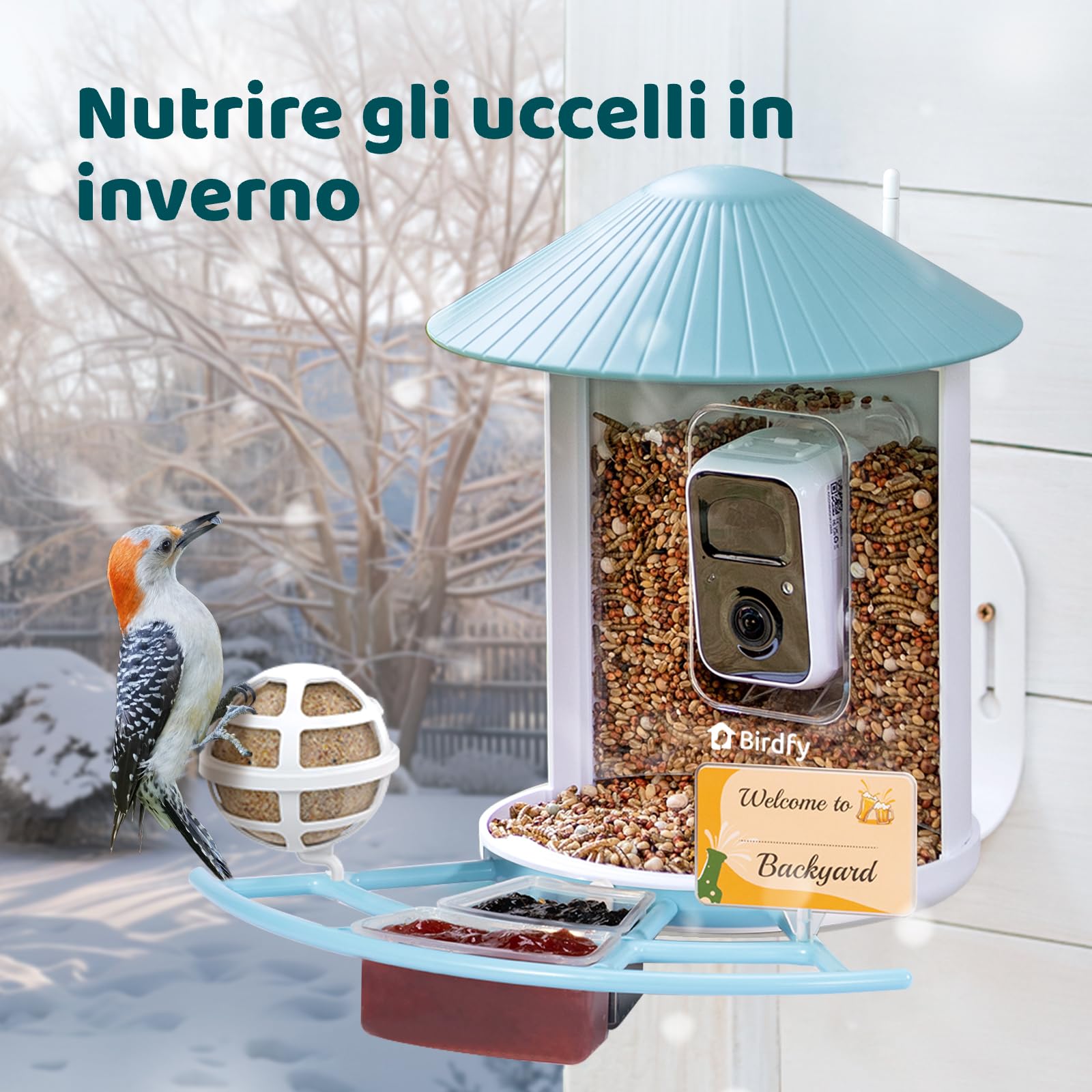 NETVUE Birdfy Pro Lite Vogelhaus mit Kamera, Vogelfutterstation mit Kamera & DIY Multifunktionsständer, Futterstationen für Wildvögel, Vogelfutterspender mit Meisenknödelhalter, Wasser/Gelee Feeder
