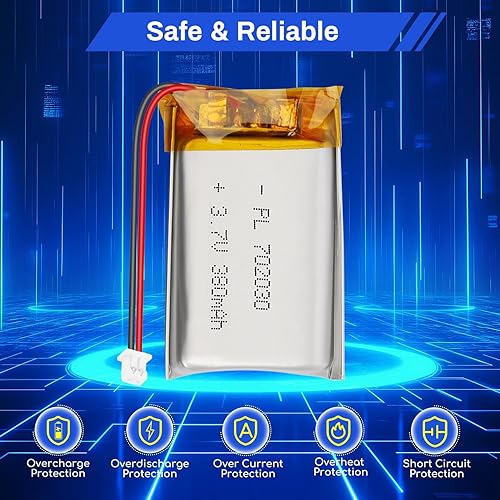 Miniatura 2 de Batería de polímero de litio 3.7V 380mAh 702030 Lipo Batería recargable con cable Molex 0.049 in Conector para altavoz, rastreador GPS, dispositivo