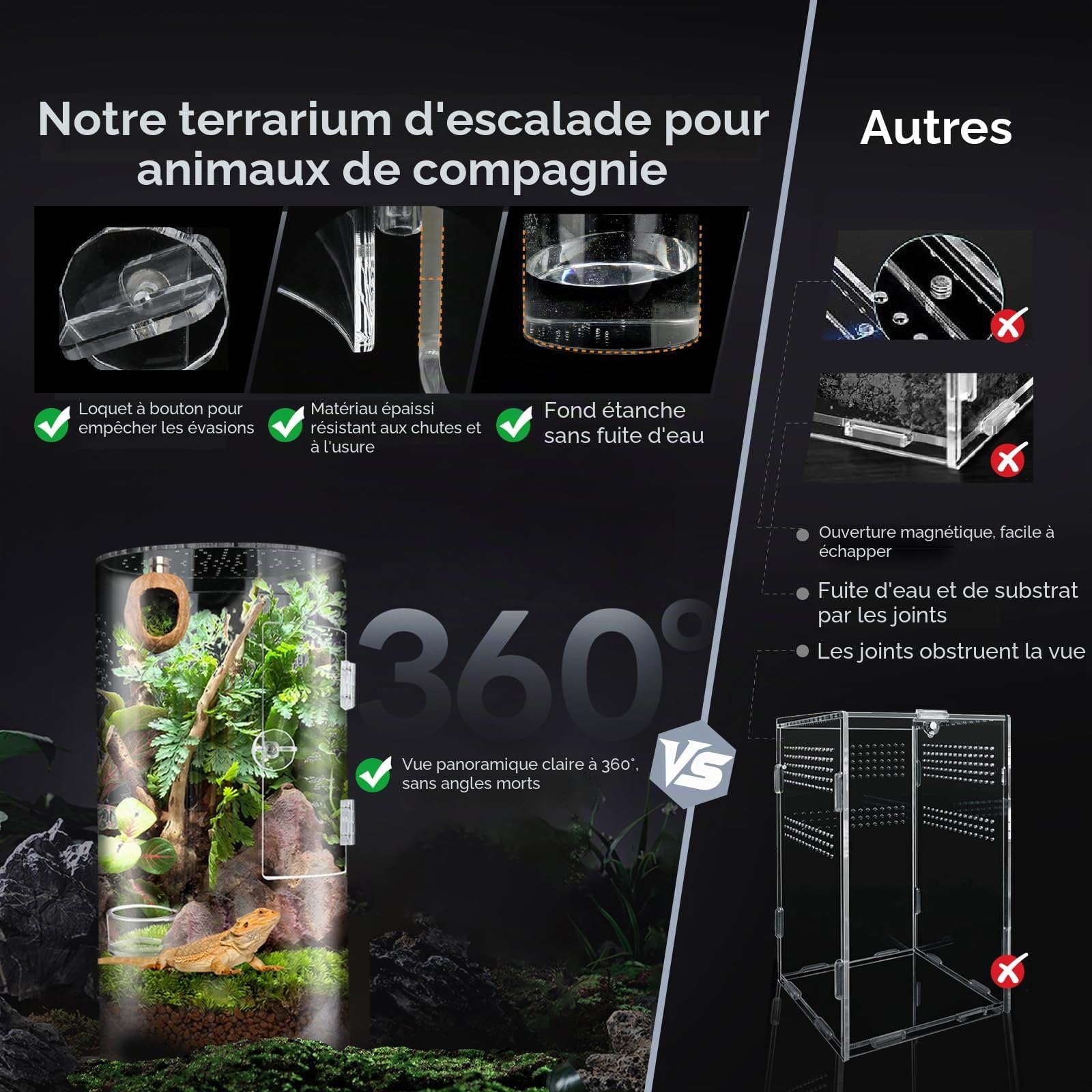 Terrarium Cylindrique, Vivarium Transparent à 360° - Terrarium Phasme en Acrylique, Boîte d'Élevage pour Reptiles, Araignée, Escargots, Mante Religieuse, Lézard, Rainette, Coléoptère