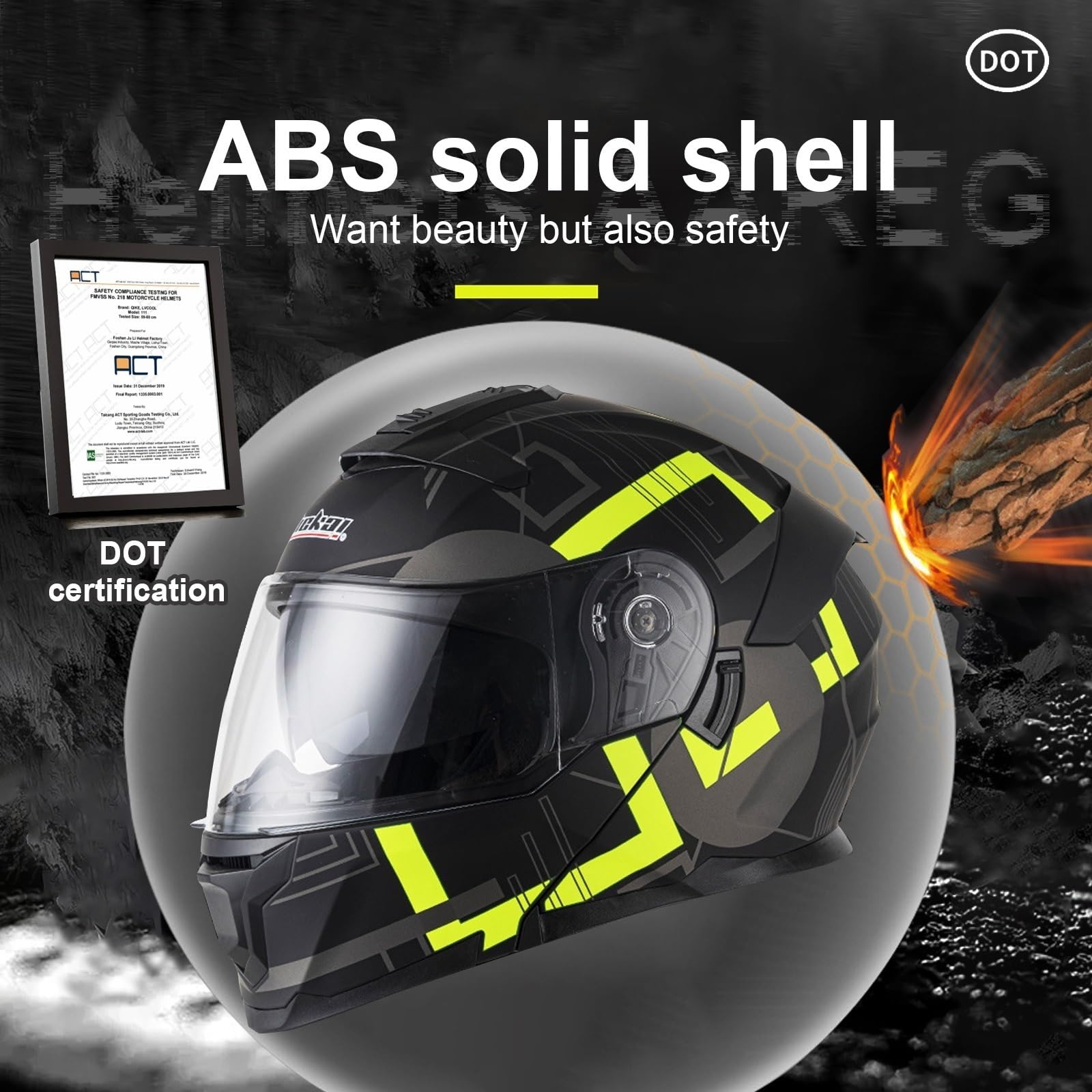 Bluetooth Modular Motorcycle Helmet for Adults Men and Women DOT Approved Full Face Flip up Anti-Fog Double Visor Built-in Dual Speaker Motorbike Moped Street Bike Racing Crash Helmet M-XXL (Color :