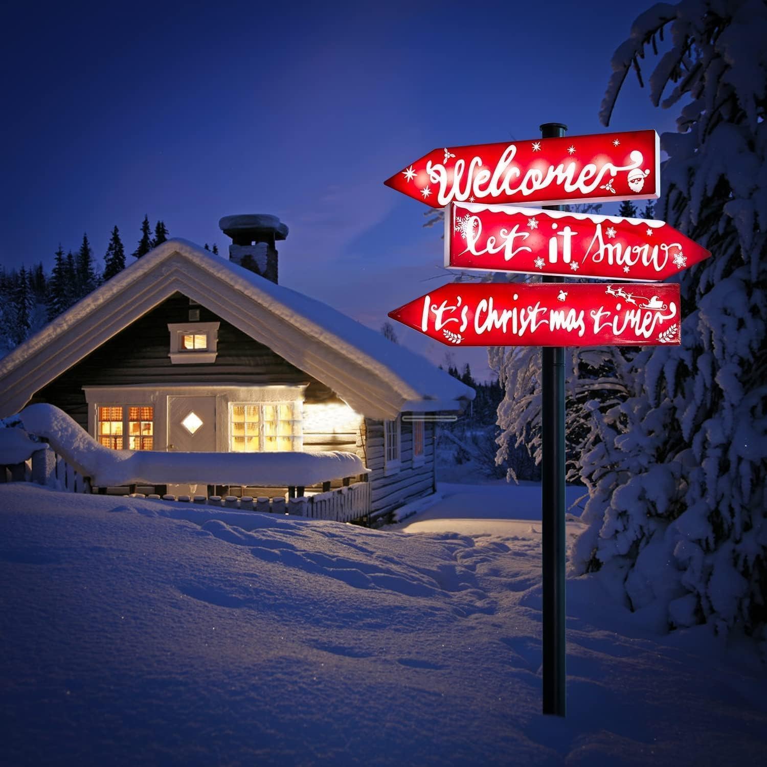Solar Christmas Decoration Sign Lights,Waterproof 39"Large Xmas Yard Sign Solar Pathway Light with 24 LED Lights,Outdoor Welcome Christmas Time Light Up for Front Door Lawn Patio Garden Decor