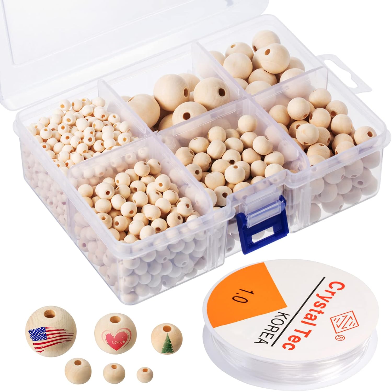 1105 Pcs Wooden Beads Wooden Round Ball Natural Round Unfinished Wood Beads Loose Beads Wood Spacer Beads for Craft Making Decorations and DIY Crafts, 6 Sizes (6 mm/ 8 mm/ 10 mm/ 12 mm/ 16 mm/ 20 mm)