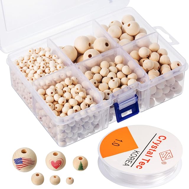 1105 Pcs Wooden Beads Wooden Round Ball Natural Round Unfinished Wood Beads Loose Beads Wood Spacer Beads for Craft Making Decorations and DIY Crafts, 6 Sizes (6 mm/ 8 mm/ 10 mm/ 12 mm/ 16 mm/ 20 mm)