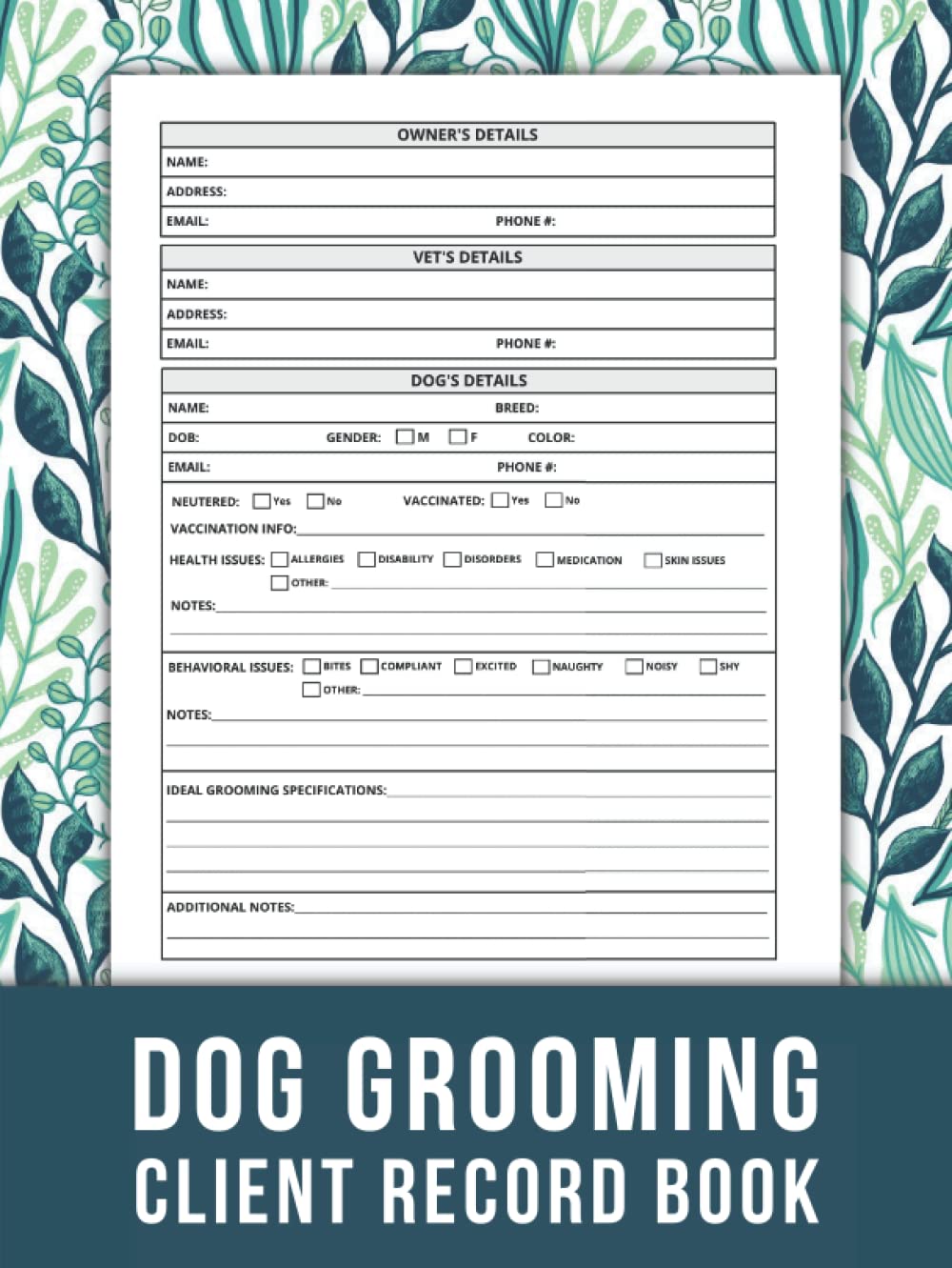 Dog Grooming Client Record Book Groomer Client Data Organizer to