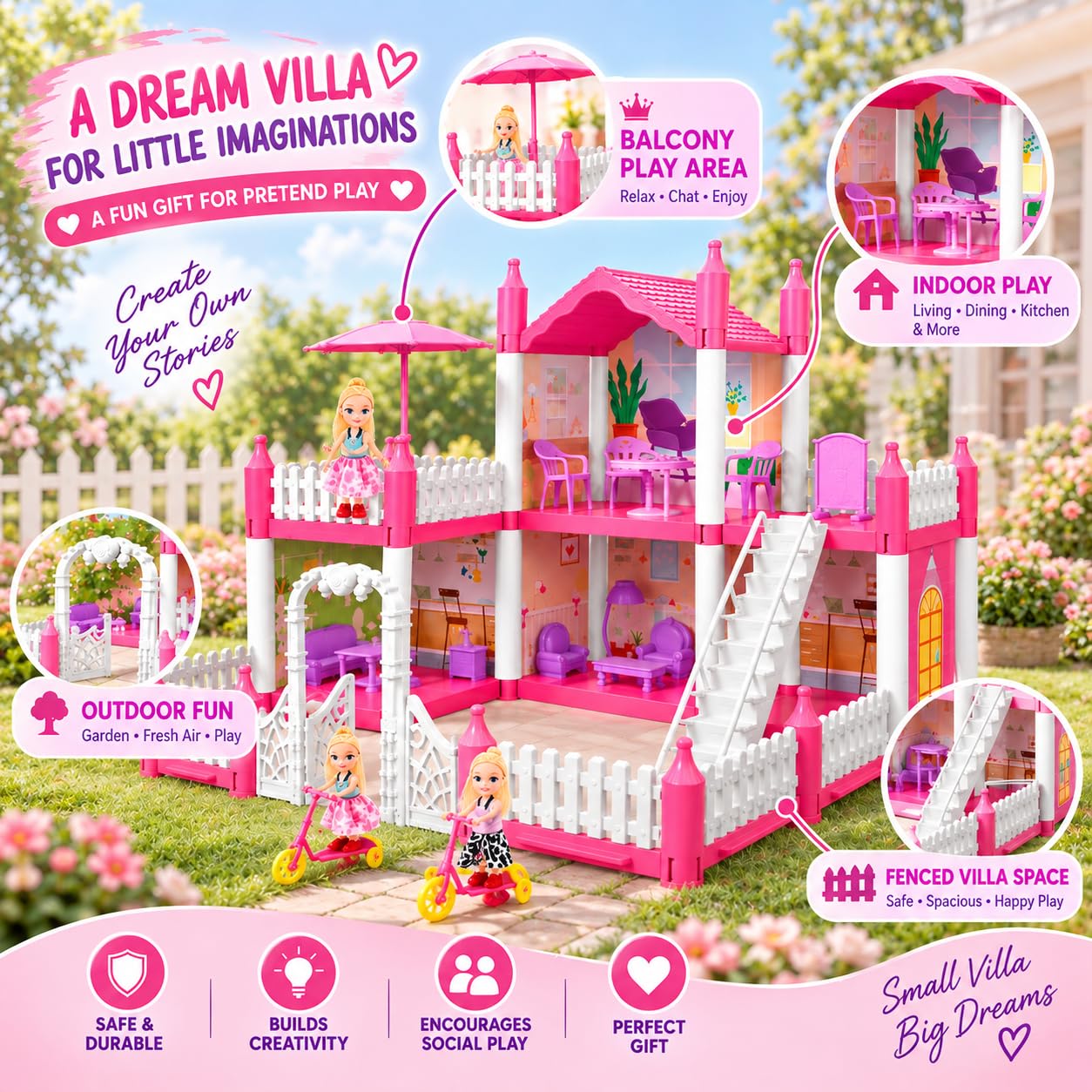 4 Room Doll House Villa - Girls Play Set -5 4 Room Doll House Villa - Girls Play Set -5