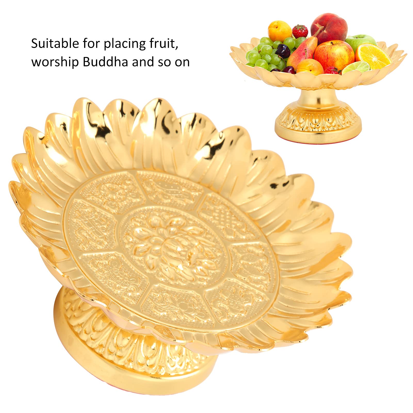Jwthee Footed Fruit Bowl, 6 Inch Buddhist Plate Serving Trays Gold Fruit Plate Decorative Plate Centerpiece Holder Bowl for Home Decorations
