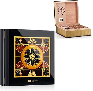 GLENCREAG L26L Book Cigar Humidor for 80 Cigars Decorative Book Style Humidor Box Spanish Cedar Lining, Piano Lacquer Finish, Digital Hygrometer, Magnetic Seal Gift for Cigar Aficionados, Black | book style design, cedar lining, piano lacquer, digital hygrometer, magnetic seal, for cigar aficionados, 80 cigars