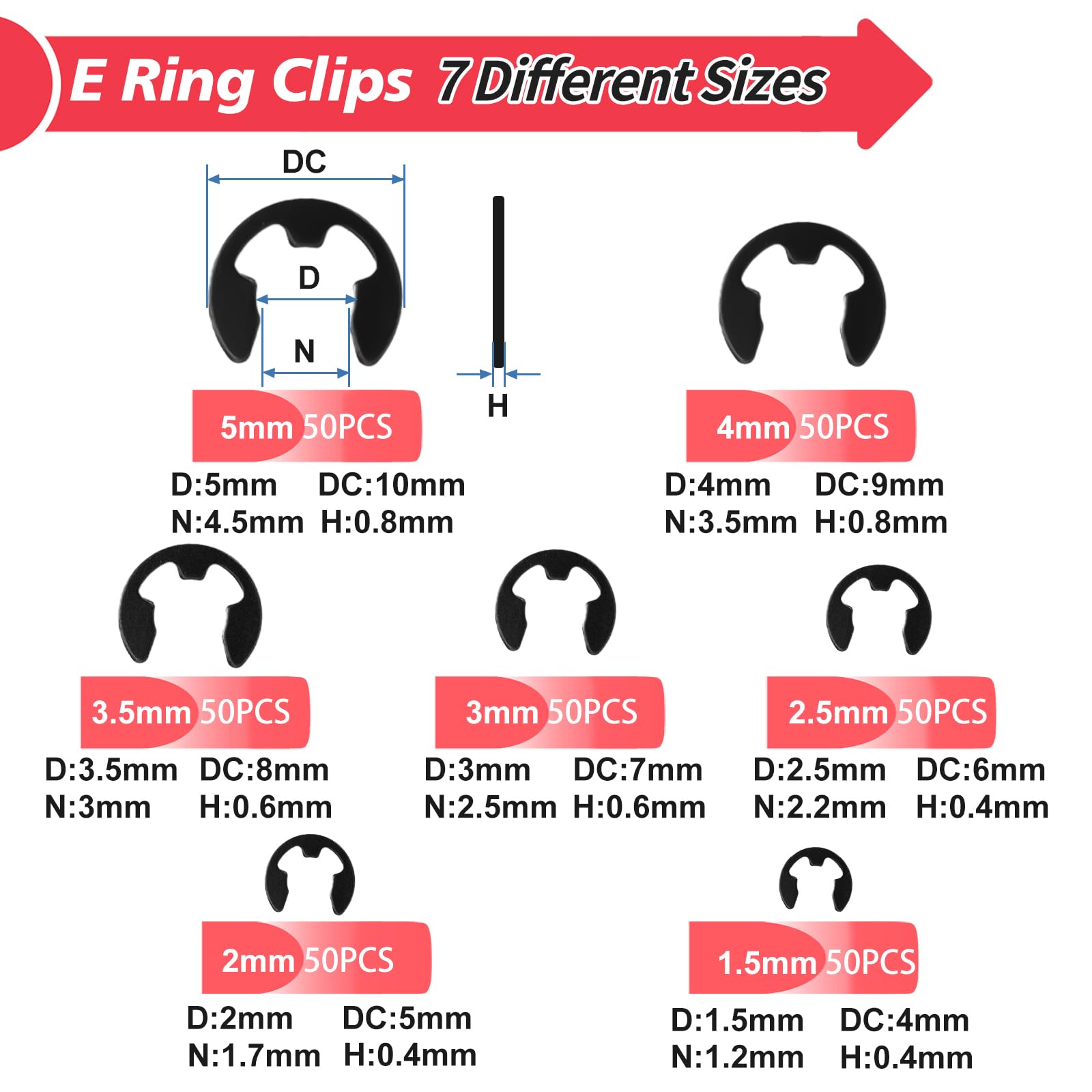 Kit surtido de clips E con extracción