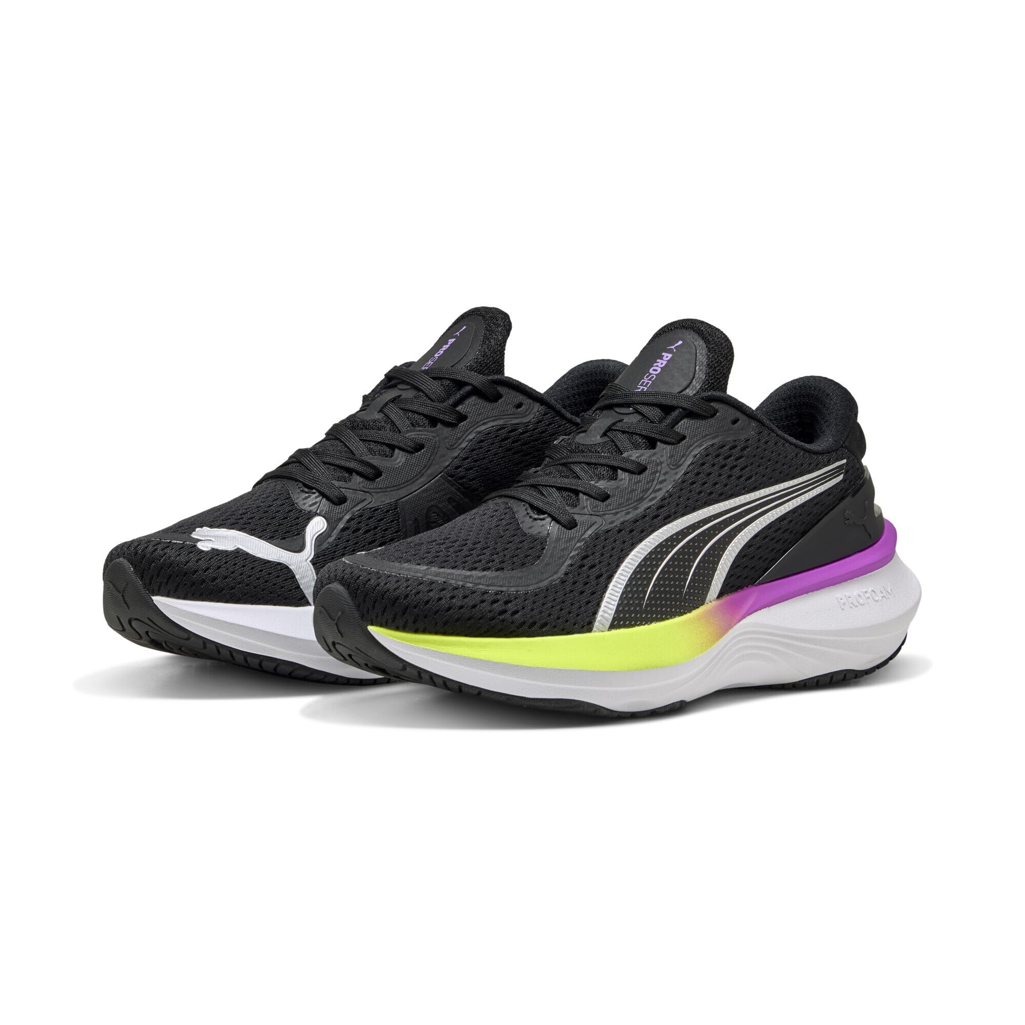 PUMA Unisex Scend Pro 2 Street Running Shoe, Puma Black Yellow Alert Pure Magenta, 6.5