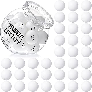 Soulchen Classroom Jar 36 Pcs Lucky Balls for Student Lottery Reward Mini Classroom Management Tools Table Tennis Ball White with Pen and Plastic Jar for Teacher Season Management Tool