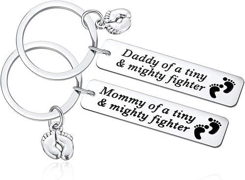 Ralukiia NICU Dad Mom Preemie Baby Gift – Mommy/Daddy of A Tiny Mighty Fighter Llavero Soporte UCIN Padres Cuidado Cesta Neonatal de Cuidados