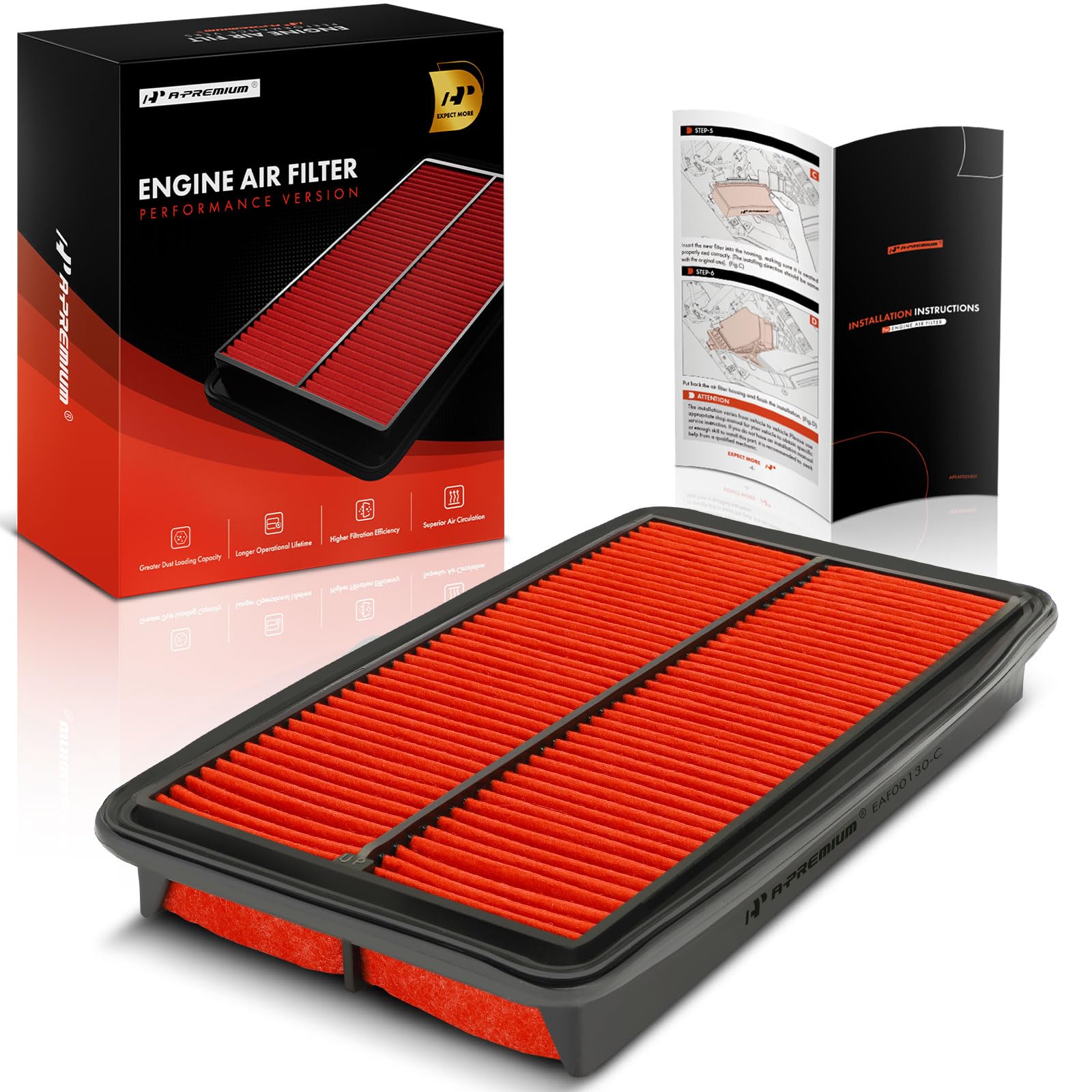 A-Premium Pre-oiled Engine Air Filter Compatible with Honda Pilot 2009-2015 3.5L, Odyssey 2005-2010 3.5L & Acura MDX 2007-2009 3.7L, Replace# SA10013,