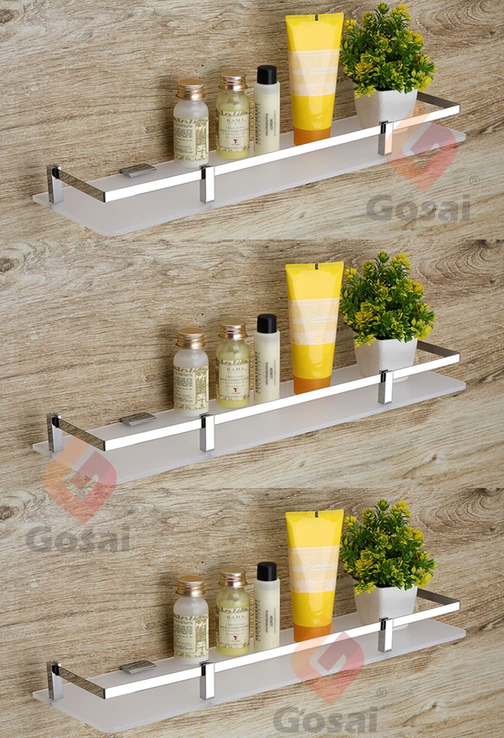 GOSAI Bathroom Accessories Acrylic + Stainless Steel Transparent - Matt Glass Shelf Bathroom Shelf | Kitchen Shelf 15 x 5 Inch Pack of 3 Pcs Set (B09RGYT7ZX) Amazon Price History, Amazon Price Tracker