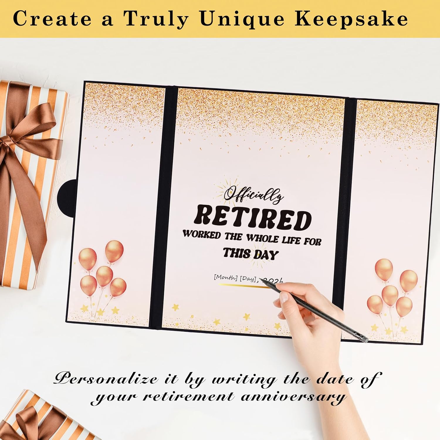 Large Retirement Signing Card, Black Gold Retirement Party Decorations for Men Women, Retired Alternative Signature Board GuestBook, Happy Retirement Gifts Farewell Party Supplies to Sign