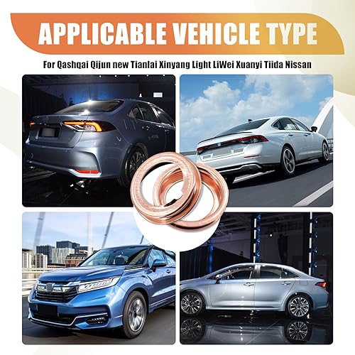 Miniatura 4 de Paquete de 12 juntas de tapón de drenaje de aceite, anillos de sellado en forma de O, arandelas de cobre, piezas de repuesto automáticas,