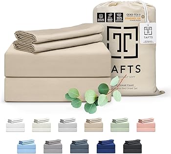 Tafts Eucalyptus Sheets Queen Size Bed Sheets - 100% Organic Eucalyptus, 400TC Eucalyptus Bed Sheets, 4 Piece Set, 17” Deep Pockets, Silk Feel, Cooling, Double Stitched (Nude Beige)