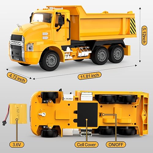 Miniatura 5 de DOUBLE E Mack - Camión volquete RC para niños, camiones de control remoto, juguetes de construcción con luces y luces para niños de 6, 7, 8, 9, 10