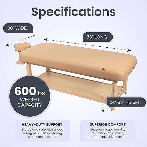 Miniatura 3 de Spa Luxe - Mesa de masaje estacionaria profesional con reposacabezas ajustable y estante para brazos - Sistema de espuma suave multicapa premium de