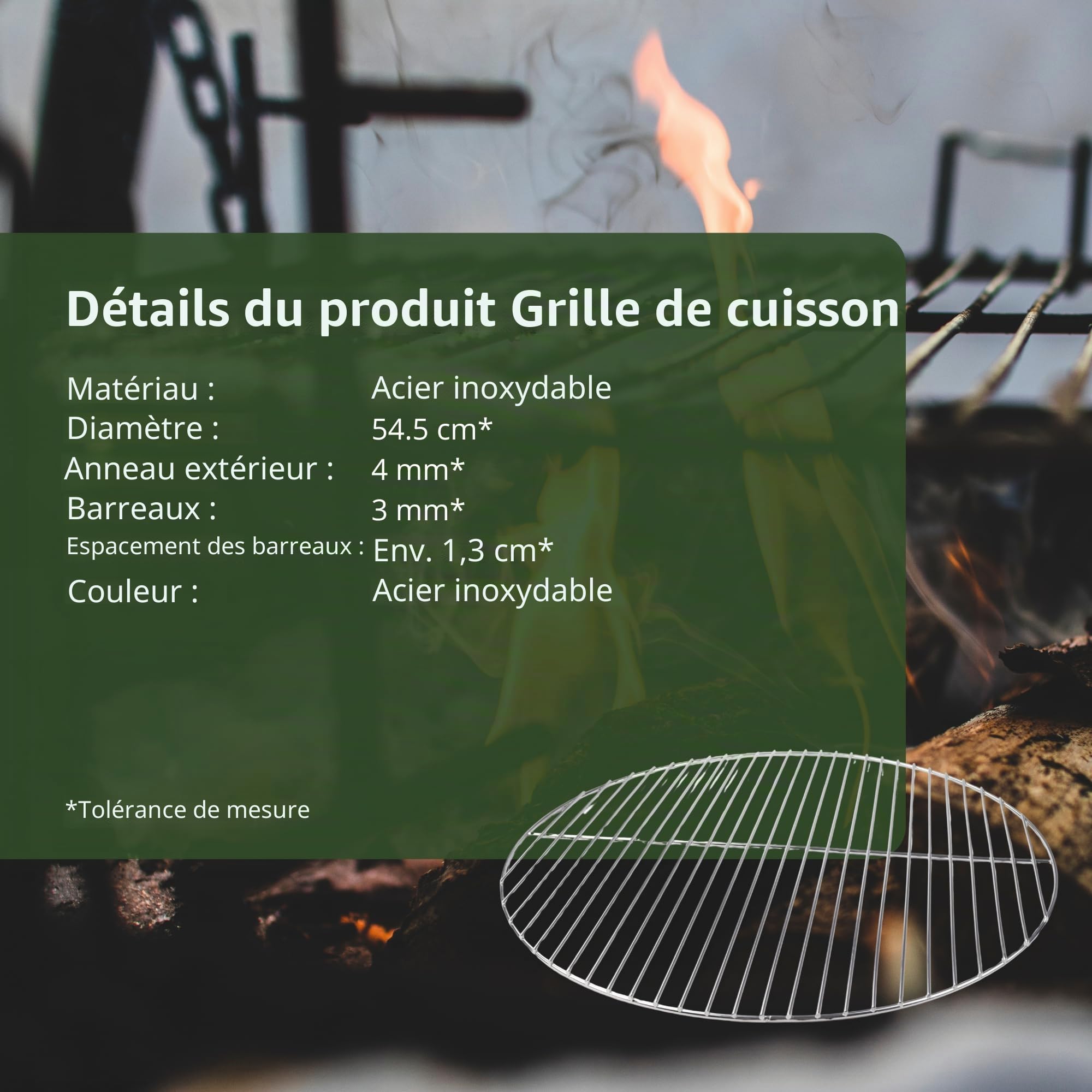 Grille de barbecue Hero 24 en acier inoxydable 54,5 cm 4/3 mm pour barbecue sphérique 55-56 - 57 cm et pour Weber 57