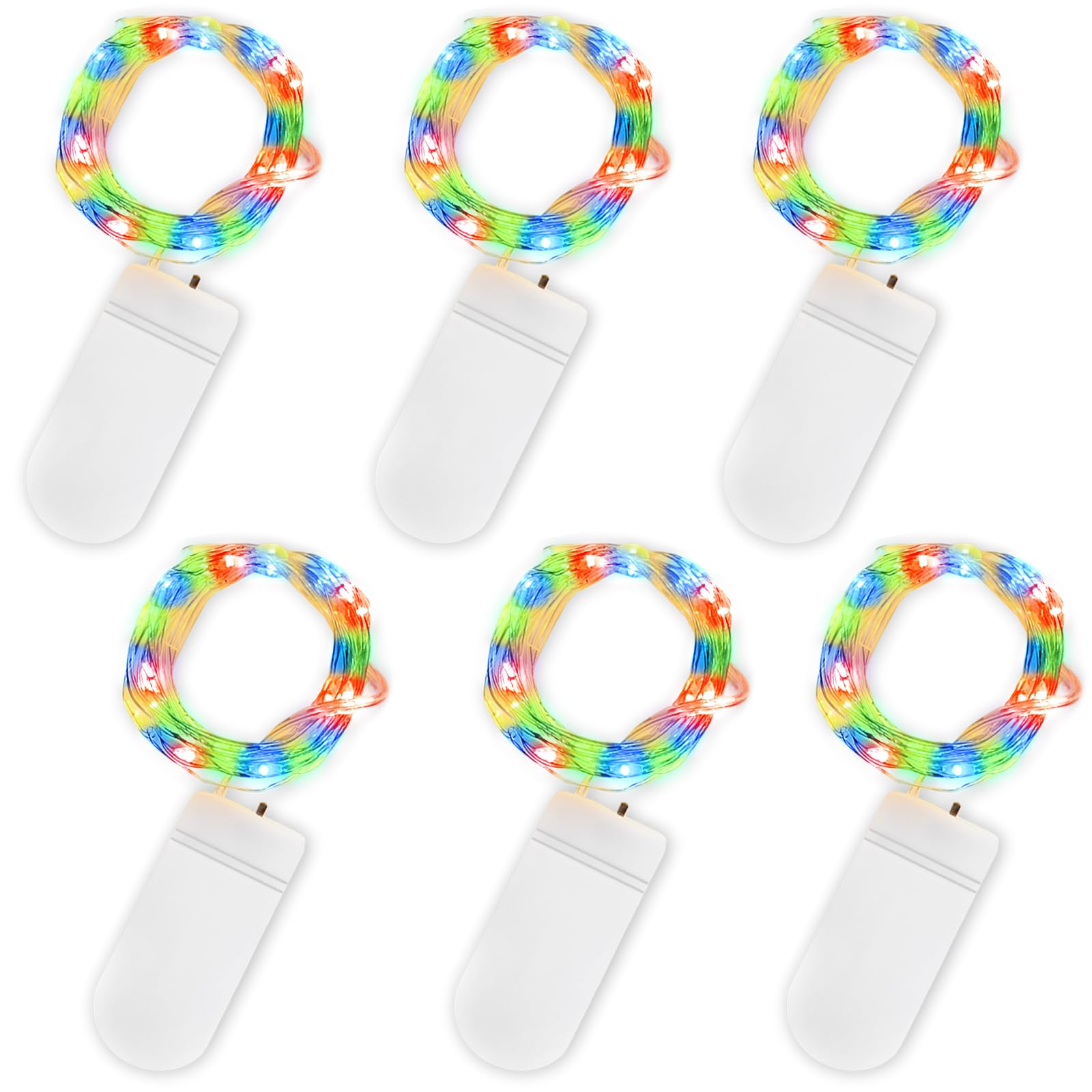 Jsdoin Multicolour Fairy Lights, 6 Pack 2M 20 Led Battery Operated String Lights Copper Wire Light For Indoor Outdoor Lighting, Bedroom, Wedding Decor, Party, Christmas, Tree Decoration (Multicolour)