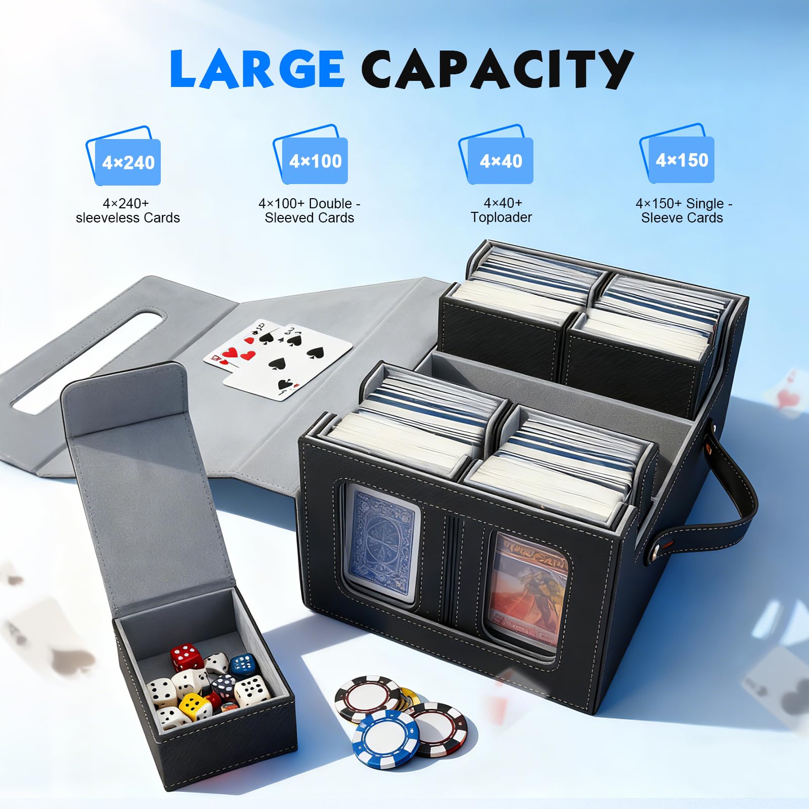 Boîte de Rangement pour Cartes à Collectionner 1800+ MTG/Yugioh/Commander/Pokémon, avec Séparateurs Réglables et 4 Rangées, Compatible Cartes Magnétiques/Toploader/Sleeved/Sleeveless